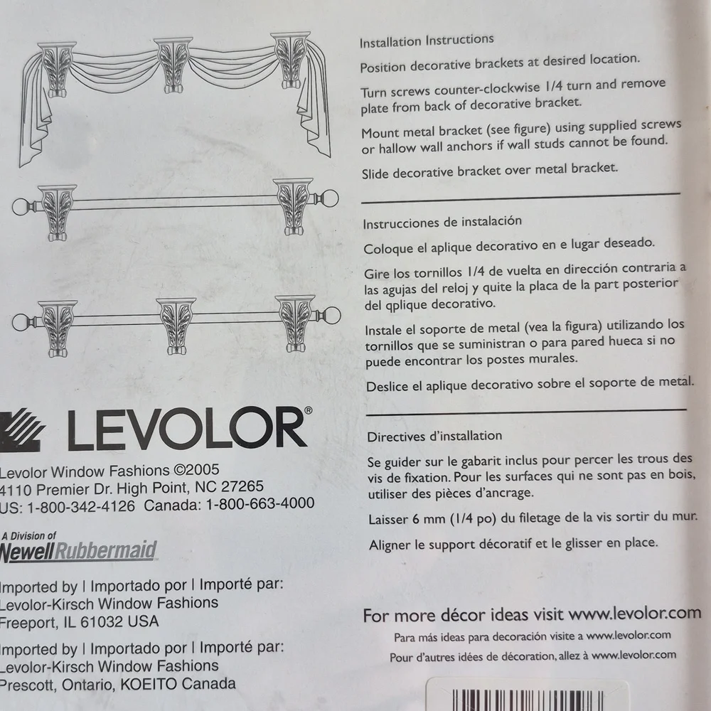 New 4 Levolor Calypso Sconce Swag Curtain Holder, Sealed